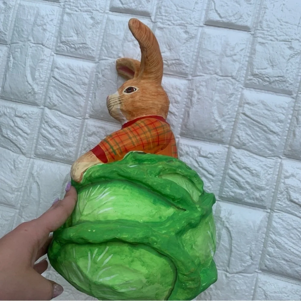 Vintage Paper Mache Bunny Rabbit In Cabbage Decor Department 56